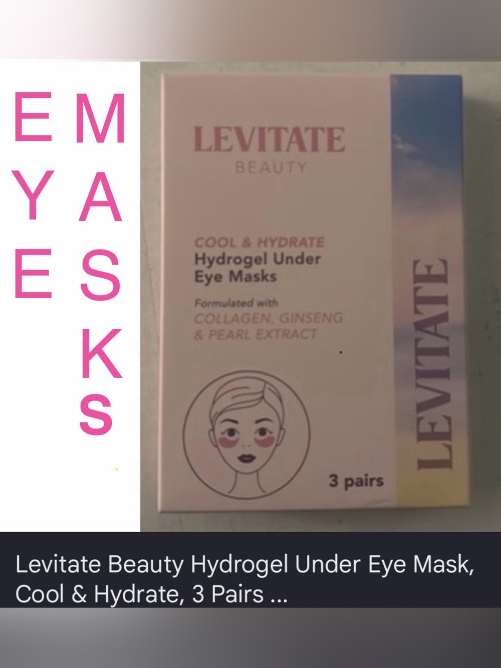 Levitate Beauty Hydrogel Under Eye Mask, Cool & Hydrate, 3 Pairs, NWT